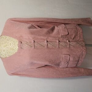 J Jill Women's SZ M Pink Linen Blend Foxglove Long Sleeve Button Up Jacket City
